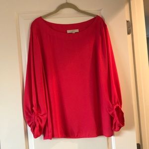 LOFT bright pink long sleeve blouse size L